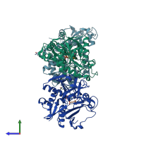 PDB entry 2eiy coloured by chain, side view.