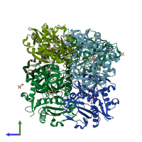 PDB entry 2ej0 coloured by chain, side view.