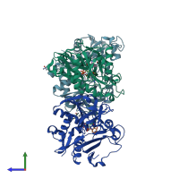 PDB entry 2ej3 coloured by chain, side view.