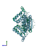 PDB entry 2ej5 coloured by chain, side view.