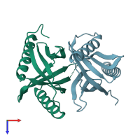 PDB entry 2ej8 coloured by chain, top view.