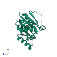 PDB entry 2ejb coloured by chain, side view.
