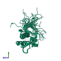 PDB entry 2eje coloured by chain, ensemble of 20 models, side view.