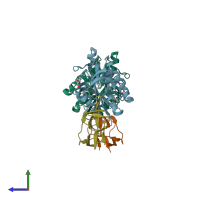 PDB entry 2ejf coloured by chain, side view.