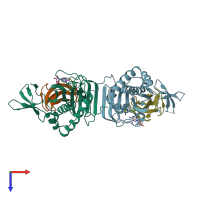 PDB entry 2ejg coloured by chain, top view.