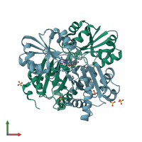 PDB entry 2ejk coloured by chain, front view.