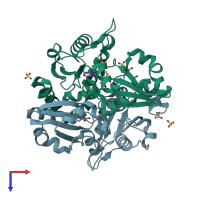 PDB entry 2ejk coloured by chain, top view.