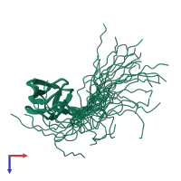 PDB entry 2ejm coloured by chain, ensemble of 20 models, top view.
