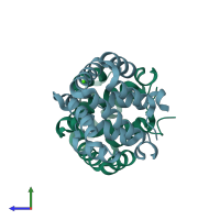 PDB entry 2ejn coloured by chain, side view.