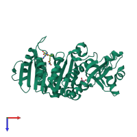 PDB entry 2ejt coloured by chain, top view.