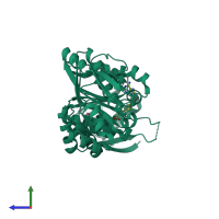 PDB entry 2eju coloured by chain, side view.