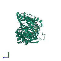 PDB entry 2eju coloured by chain, side view.