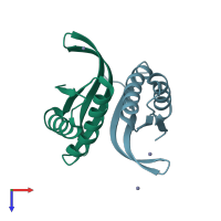 PDB entry 2ek0 coloured by chain, top view.