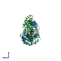 PDB entry 2ek1 coloured by chain, side view.