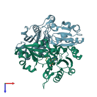 PDB entry 2ek3 coloured by chain, top view.