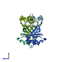 PDB entry 2ek6 coloured by chain, side view.