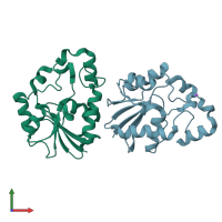 PDB entry 2ekb coloured by chain, front view.