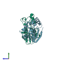 PDB entry 2ekb coloured by chain, side view.