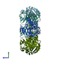 PDB entry 2ekd coloured by chain, side view.