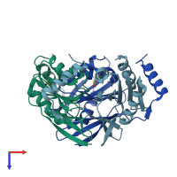 PDB entry 2ekm coloured by chain, top view.