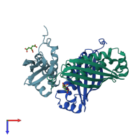 PDB entry 2ekn coloured by chain, top view.