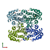 PDB entry 2ekq coloured by chain, front view.