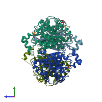 PDB entry 2ekq coloured by chain, side view.