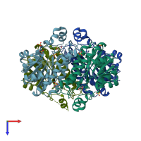 PDB entry 2ekq coloured by chain, top view.