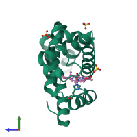 PDB entry 2eku coloured by chain, side view.