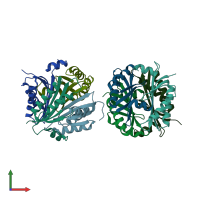 PDB entry 2eky coloured by chain, front view.