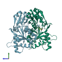 PDB entry 2el0 coloured by chain, side view.