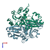 PDB entry 2el1 coloured by chain, top view.