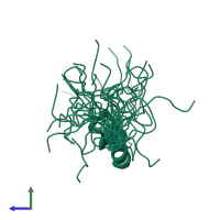 PDB entry 2el4 coloured by chain, ensemble of 20 models, side view.