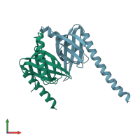 PDB entry 2ela coloured by chain, front view.