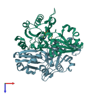 PDB entry 2ele coloured by chain, top view.