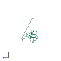 Monomeric assembly 1 of PDB entry 2eli coloured by chemically distinct molecules, side view.