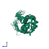 PDB entry 2ell coloured by chain, ensemble of 20 models, side view.