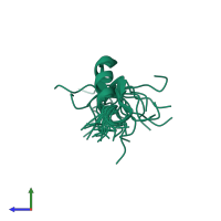 PDB entry 2elq coloured by chain, ensemble of 20 models, side view.