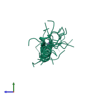 PDB entry 2els coloured by chain, ensemble of 20 models, side view.