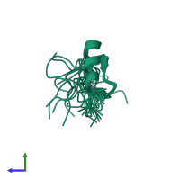 PDB entry 2elt coloured by chain, ensemble of 20 models, side view.