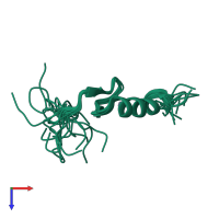 PDB entry 2elt coloured by chain, ensemble of 20 models, top view.