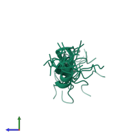 PDB entry 2elv coloured by chain, ensemble of 20 models, side view.