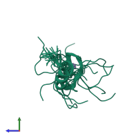 PDB entry 2elw coloured by chain, ensemble of 20 models, side view.