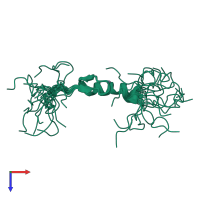 PDB entry 2ema coloured by chain, ensemble of 20 models, top view.