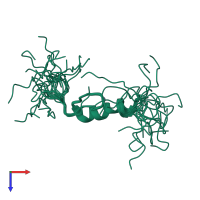PDB entry 2emk coloured by chain, ensemble of 20 models, top view.