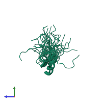 PDB entry 2emm coloured by chain, ensemble of 20 models, side view.