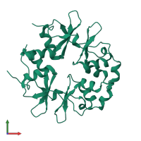 Homo dimeric assembly 1 of PDB entry 2emq coloured by chemically distinct molecules, front view.