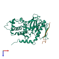 PDB entry 2ems coloured by chain, top view.