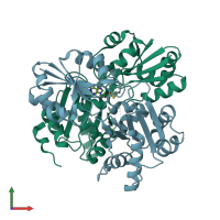 PDB entry 2emu coloured by chain, front view.