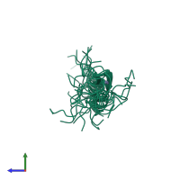 PDB entry 2emw coloured by chain, ensemble of 20 models, side view.